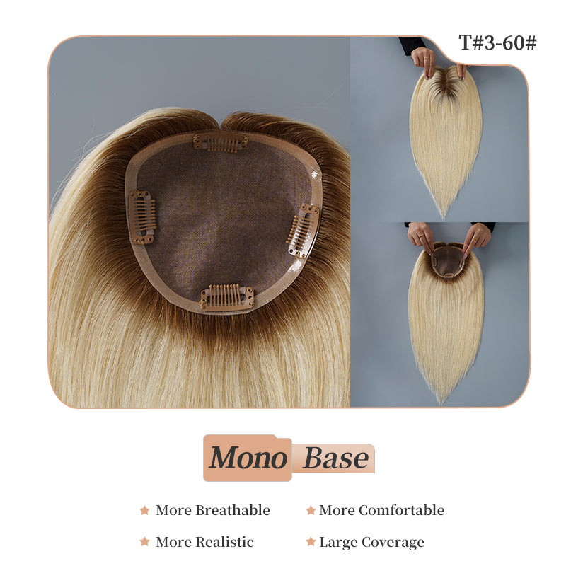 
                      
                        5x5 Mono Topper Hair| Platinum Blonde with Medium Brown Roots (#T3/60)
                      
                    