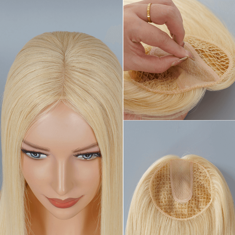 6*6 silk base hair topper blonde with fishnet