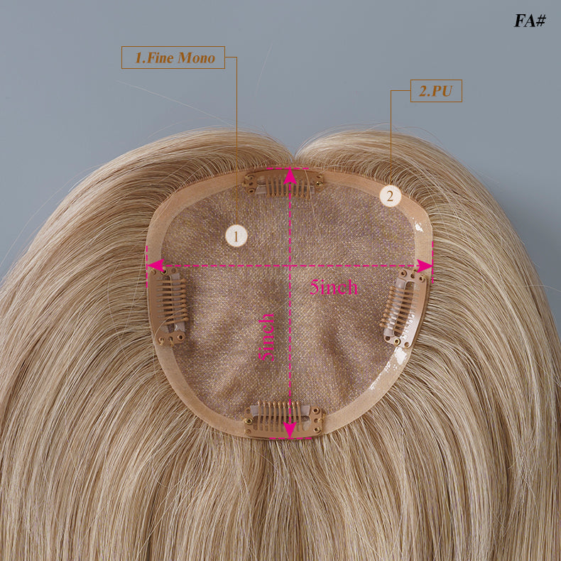 
                      
                        5x5 Mono Topper Hair| Light and Golden Blonde Highlights (#FA)
                      
                    