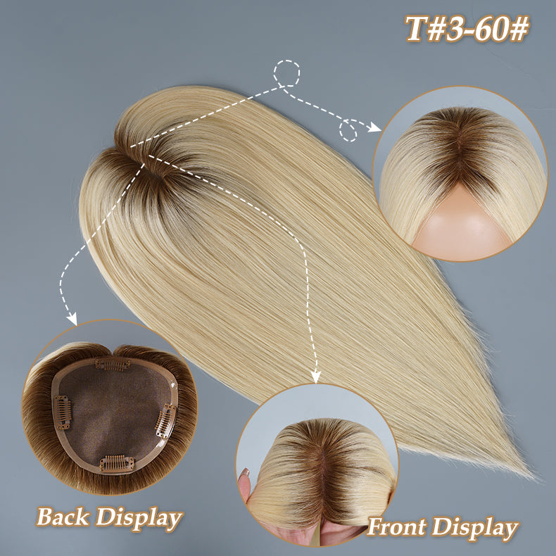 
                      
                        5x5 Mono Topper Hair| Platinum Blonde with Medium Brown Roots (#T3/60)
                      
                    