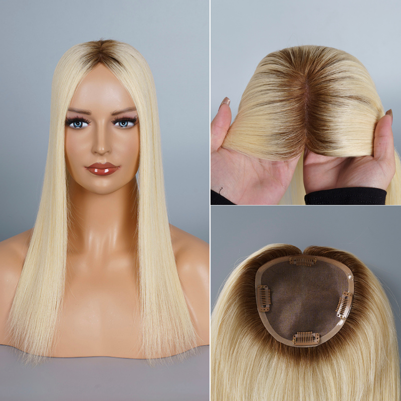 
                      
                        5x5 Mono Topper Hair| Platinum Blonde with Medium Brown Roots (#T3/60)
                      
                    