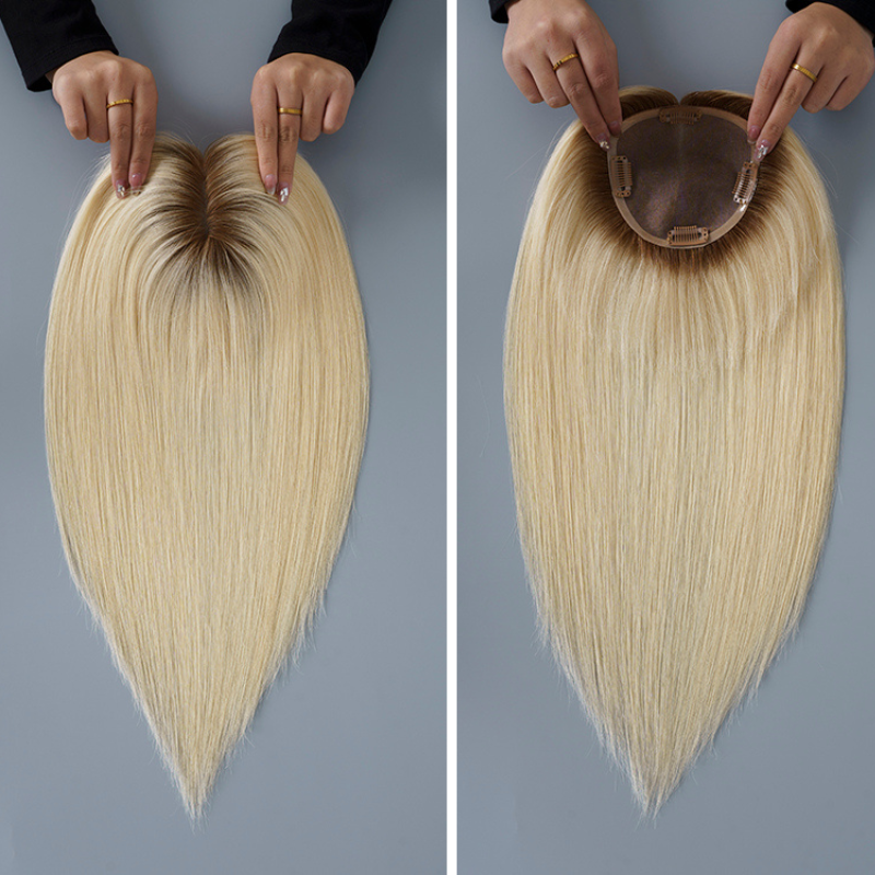 
                      
                        5x5 Mono Topper Hair| Platinum Blonde with Medium Brown Roots (#T3/60)
                      
                    